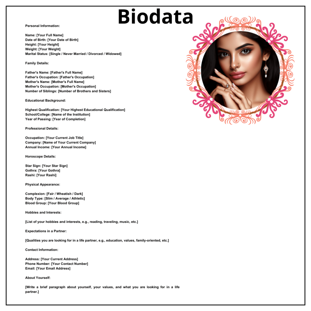 Biodata Format For Marriage Free Download